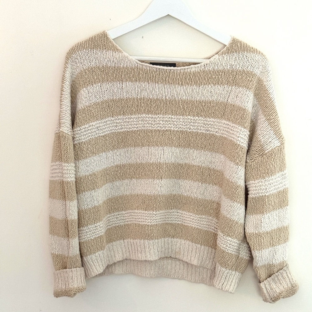 Cream Stripped Knit Sweater